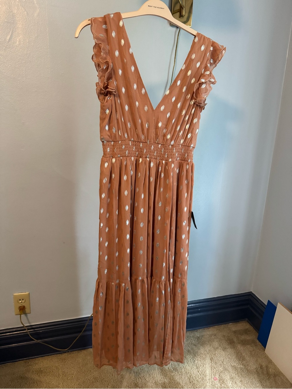 Lulu's Dusty Rose Maxi Dress with Metallic Dot Accents
